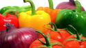Close-up onions peppers tomatoes vegetables wallpaper