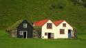Iceland architecture buildings grass houses wallpaper