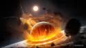 Stars explosions planets earth artwork impact collision wallpaper