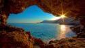 Sunrise landscapes nature caves sea wallpaper
