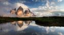 Mountains clouds landscapes nature peaks lagoon mirror water wallpaper