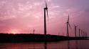 Sunset landscapes wind turbines wallpaper