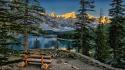 Trees forests canada maligne lake snowy peaks wallpaper