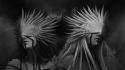 Twins feathers fantasy art grayscale masks artwork wallpaper