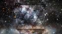 Abstract outer space stars galaxies nebulae colors triangles wallpaper