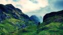 Green mountains clouds landscapes nature rocks stones india wallpaper