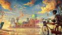 Boy bike music fantasy art wallpaper