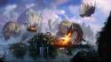 Dragons ships fantasy art town islands temples artwork wallpaper