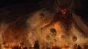 Fire demons horns destruction destroyed cities burning wallpaper