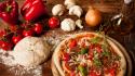 Food pizza mushrooms garlic onions tomatoes bell peppers wallpaper