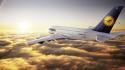 Sunset clouds airbus airliners a380-800 lufthansa wallpaper