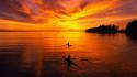 Sunset clouds landscapes nature boats sea wallpaper