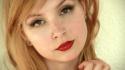 Blondes close-up green eyes pale skin red lipstick wallpaper