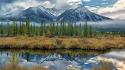 Grass the mirror rivers reflections snowy peaks wallpaper