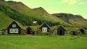 Iceland buildings grass houses landscapes wallpaper