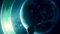 Moon outer space planets rings science fiction wallpaper