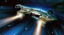 Stars futuristic spaceships millennium falcon science fiction wallpaper