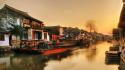 Sunset china old houses rivers wallpaper