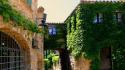 Houses town spain catalonia greenery wallpaper