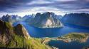 Mountains landscapes nature forests islands bay wallpaper