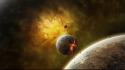 Outer space explosions planets fog the end wallpaper
