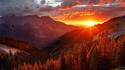 Sunset mountains clouds landscapes nature forests wallpaper