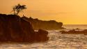 Sunset silhouettes hawaii cliffs sea wallpaper