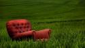 Armchairs chairs fields grass nature wallpaper