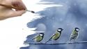 Birds artwork paint brushes blue tit wallpaper