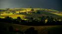Green sunset landscapes hills countryside farm wallpaper