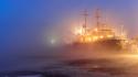 Ice winter ships fog port wallpaper