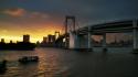 Sunset japan tokyo cityscapes bridges tower rainbow bridge wallpaper