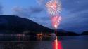 Cityscapes night fireworks austria lakeside reflections wallpaper