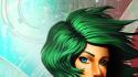 Cleavage fantasy art short hair green artwork wallpaper
