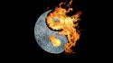 Fire yin yang symbol black background wallpaper