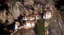 Mountains architecture buildings oriental monastery awsome cliff wallpaper