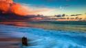 Sunset clouds california wooden stake malibu sea beach wallpaper