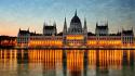 Budapest rivers reflections parliament houses hungarian building wallpaper