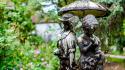 Garden sculpture fountains bokeh statues water drops wallpaper