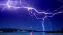 Lightning cities waterscapes night sky skyline wallpaper