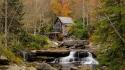 Nature autumn forests streams rivers water mill wallpaper