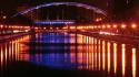Red night lights yellow bridges romania rivers wallpaper