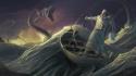 Thor fantasy art boats creatures mythology gods sea wallpaper