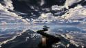 Water clouds grass scenic digital art sky mirror wallpaper