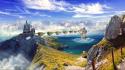 Landscapes castles fantasy art digital 3d trails wallpaper