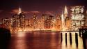 New york city skyscrapers lights skyline cities wallpaper