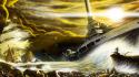 Ships rocks lara croft artwork sailing 2013 wallpaper