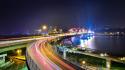 Bridges highways roads cities night time wallpaper