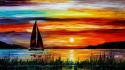 Leonid afremov paintings sea sunset wallpaper