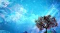Blue clouds trees multicolor sunlight relaxation skies wallpaper